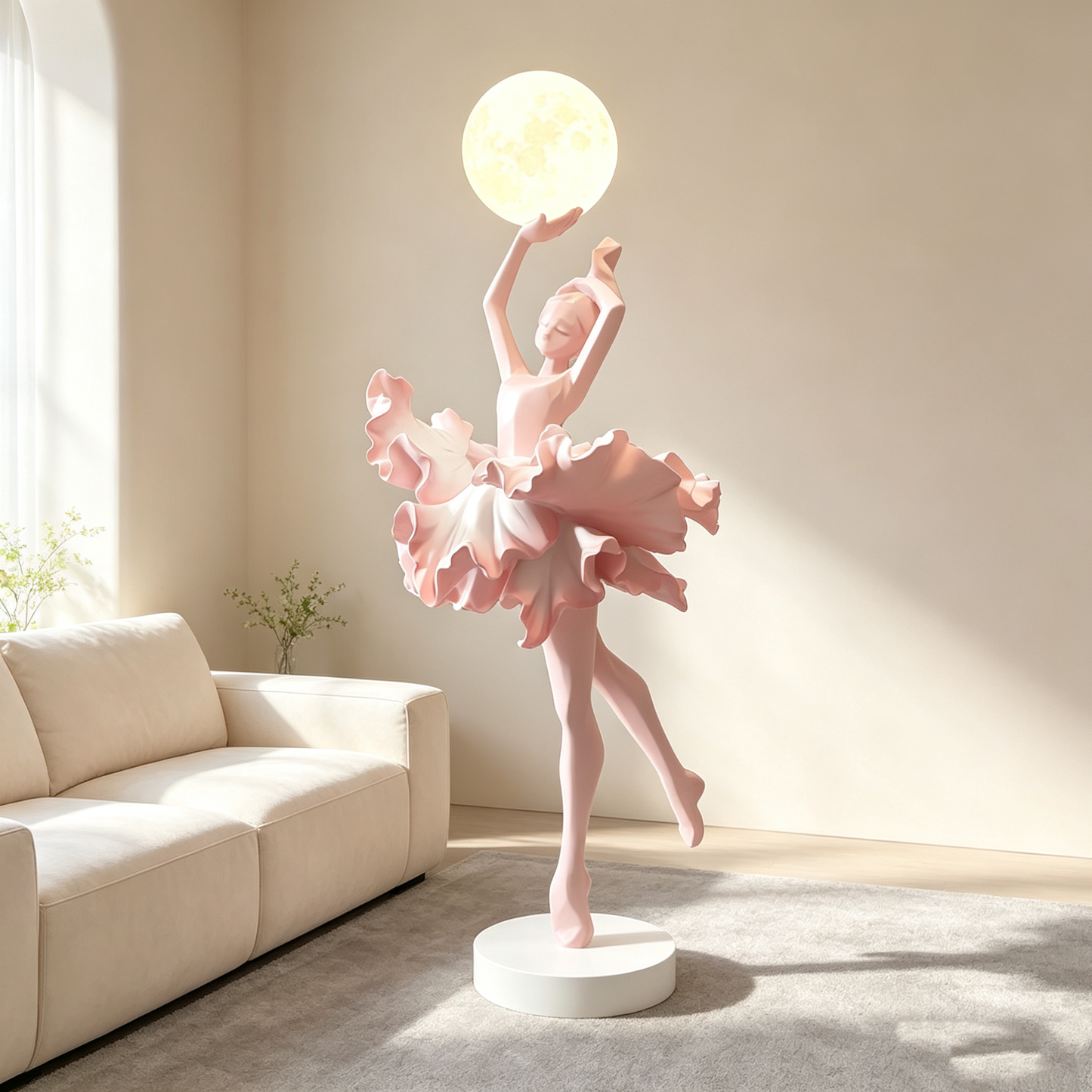 Pink Ballerina Holding Moon Floor Lamp