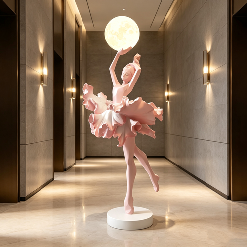 Pink Ballerina Holding Moon Floor Lamp