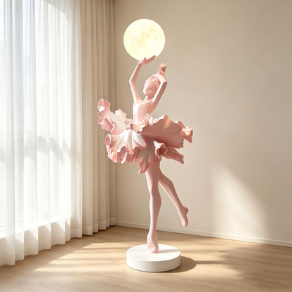 Pink Ballerina Holding Moon Floor Lamp