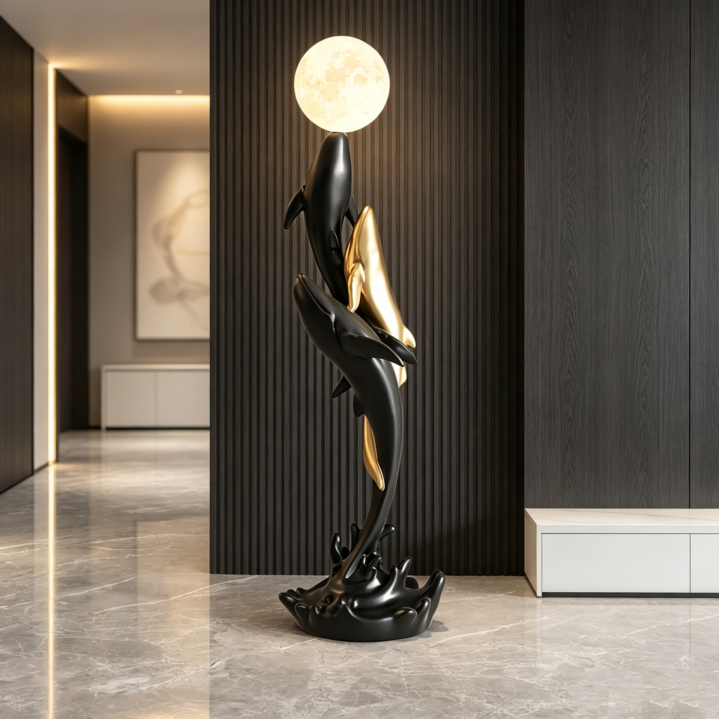 Whales & Moon Art Sculpture Floor Lamp
