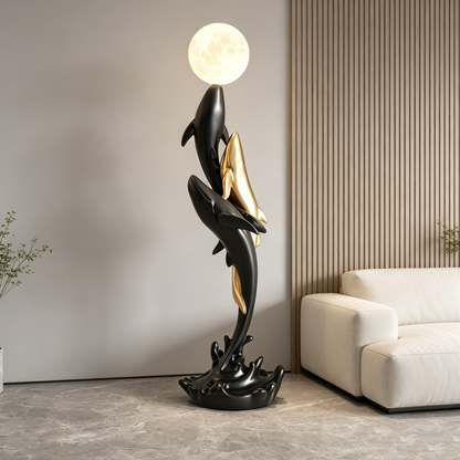 Whales & Moon Art Sculpture Floor Lamp