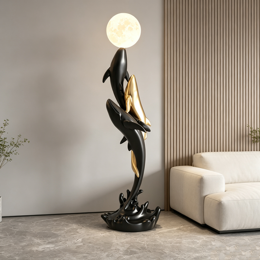 Whales & Moon Art Sculpture Floor Lamp