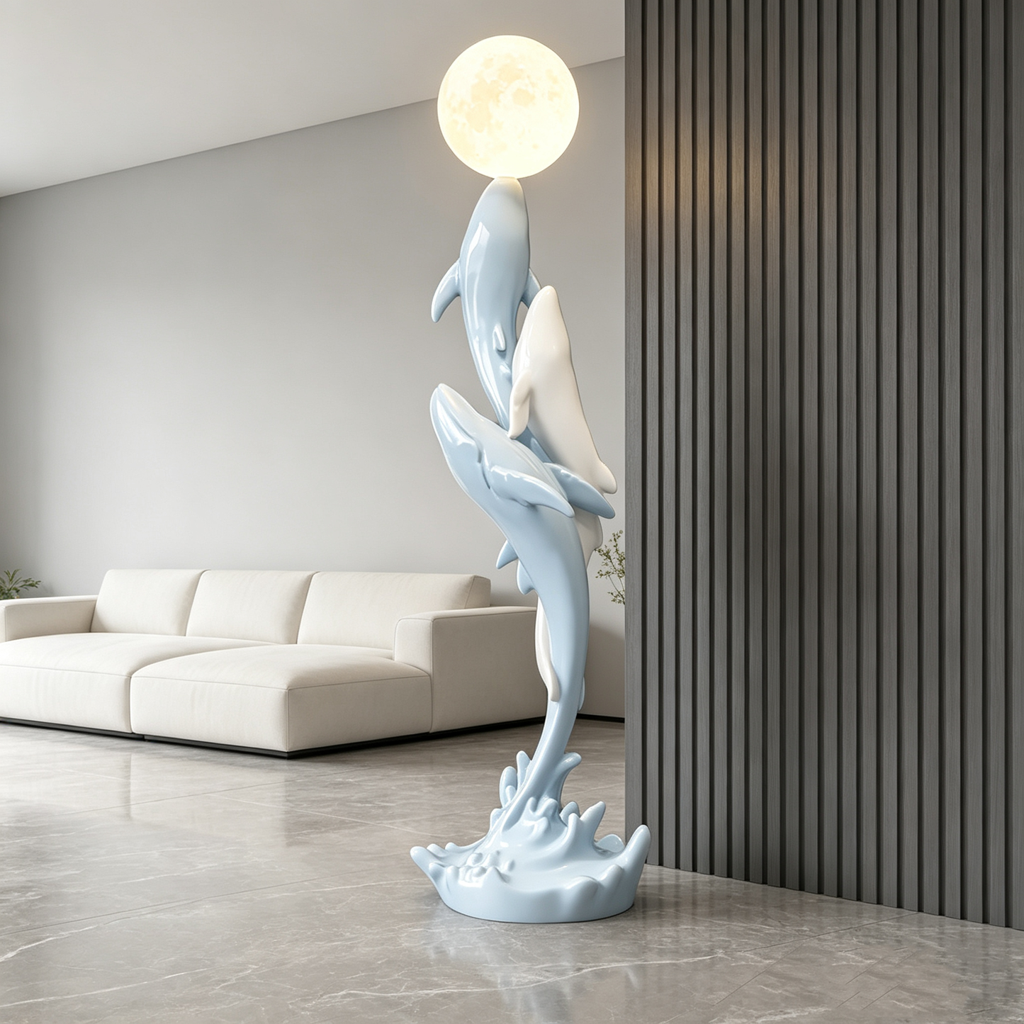 Whales & Moon Art Sculpture Floor Lamp
