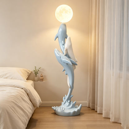 Whales & Moon Art Sculpture Floor Lamp