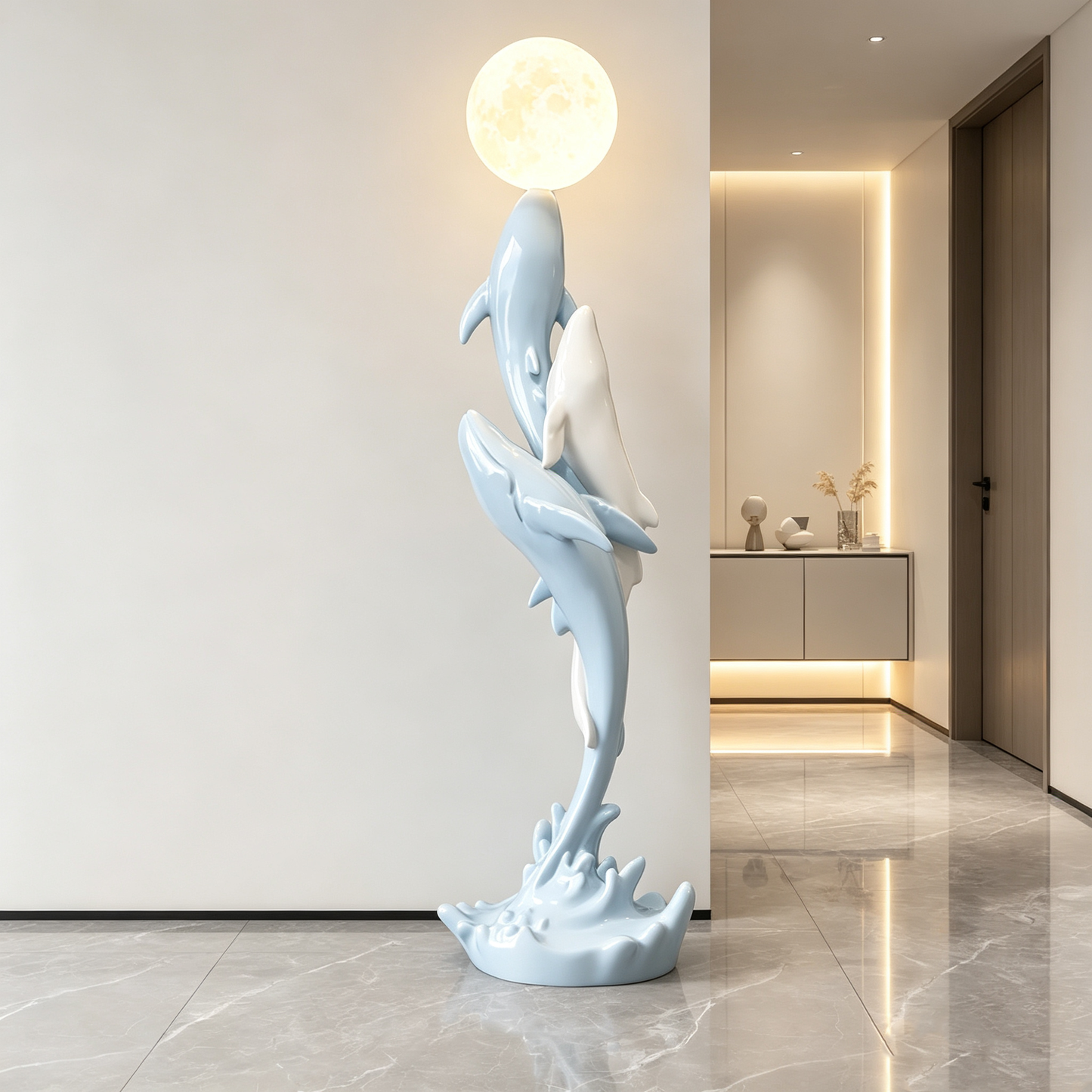 Whales & Moon Art Sculpture Floor Lamp